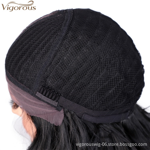 Vigorous High Temperature Lace Front Wigs Long Body Wavy Synthetic Wigs Middle Part Black Wigs Wholesale Price